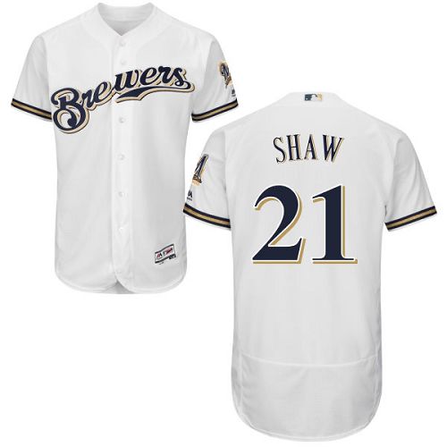 Brewers #21 Travis Shaw White Flexbase Authentic Collection Stitched MLB Jersey - Click Image to Close